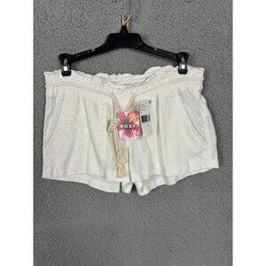 Roxy Women's Ocean Side Shorts White Linen Blend Drawstring Size  XS  NWT's.